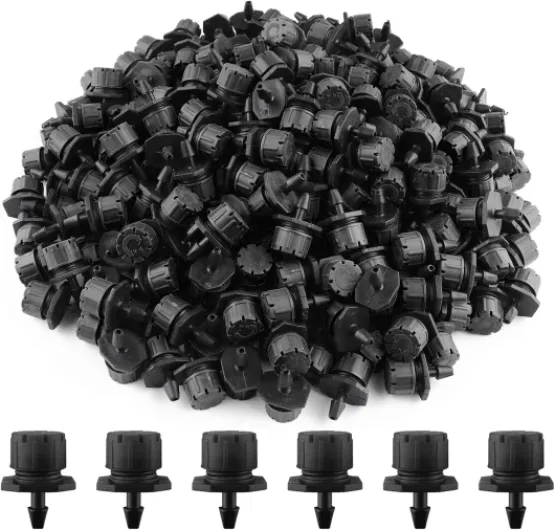 200pcs Goutteur Irrigation Réglable, EBANKU 1/4'' Système Dirrigation Goutte à Goutte Micro Flow Drip Head Buses de Brouillard Dirrigation pour Jardins Potagers ou Massifs de Fleurs (Noir)