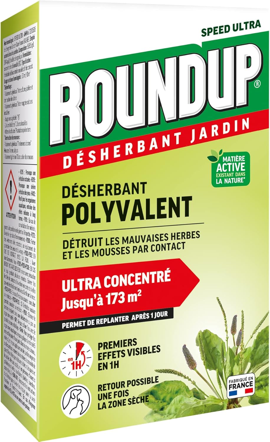 ROUNDUP Désherbant Jardin Action 2 en 1 Polyvalent 400 ml - Elimine mauvaises herbes et mousses par contact