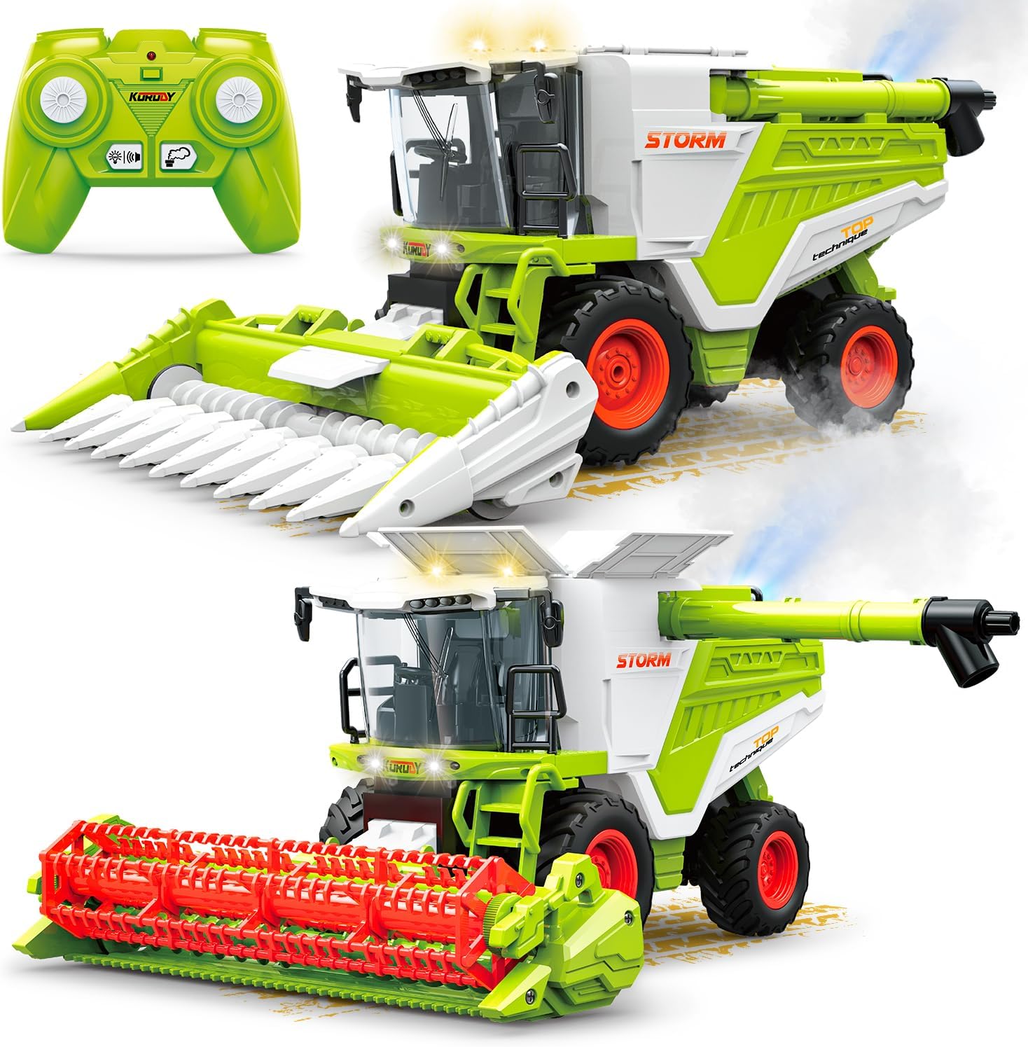 PENGBU RC Moissonneuse Batteuse Telecommande pour Grands Enfants à Partir de 3,4,5,6 Ans, Moissonneuse Batteuse Télécommandée avec Pulvérisations, Lumière et Son, Tracteur Telecommandé Enfant Édition spéciale