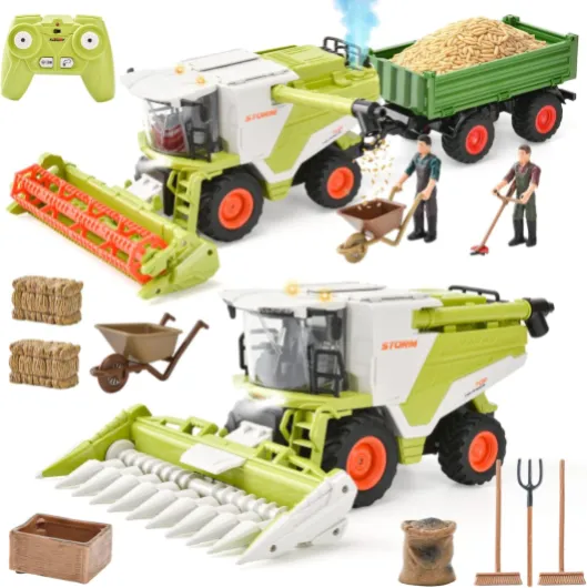 Moissonneuse-batteue RC 2-en-1 Télécommandée, Jouet Moissonneuse-batteuse avec Lumière, Son et Fonction de Pulvérisation, Accessoires pour Scénarios de Ferme, pour Enfants 3-8 Ans