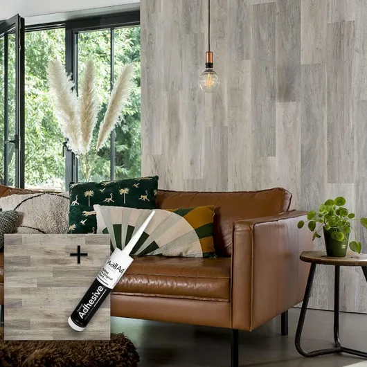 Mur bois intérieur Vinyle + Colle WallArt - 15 Planches : 2,09 m² de Lambris Imitation Bois - Bardage Bois Vinyle - WallArt Chêne Clair Wa31