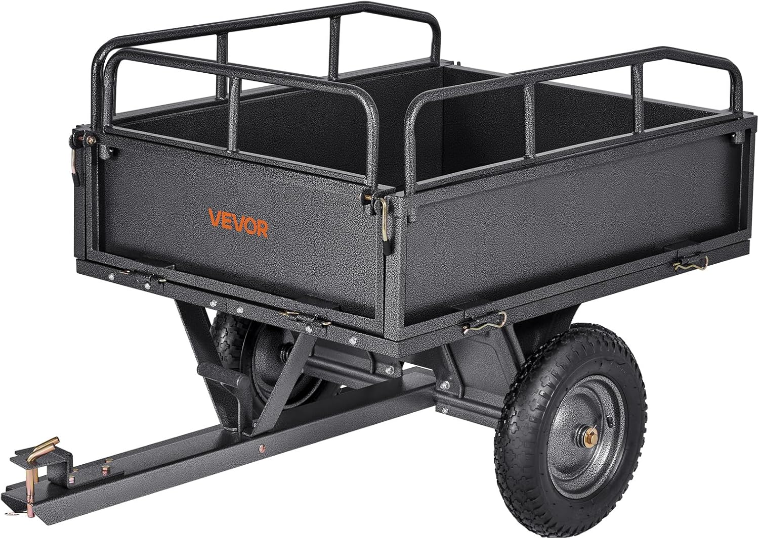 Remorque à Benne Basculante, 283 L, Remorque de Tracteur Tondeuse à Gazon de Jardin en Acier, Capacité de Charge 226,8 kg, avec Pneus 35,56 cm, Chariot de Transport à Déversement pour VTT, UTV