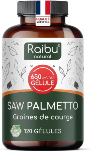 Saw Palmetto - Haute Teneur: 550 mg de Palmier Nain par Gélule (20:1), avec Graines de Courge - 120 Gélules de Palmier Nain pour 4 Mois d’Utilisation - Végan & Sans Additifs - Raibu