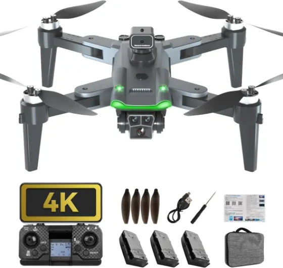 Drone avec Caméra 4K HYTOBP S166 - GPS Professionnel à 3 Caméras, Moteur sans Balais, Retour Auto & Suivez-moi, Léger <249 g avec 3 Batteries(medium) medium Noir