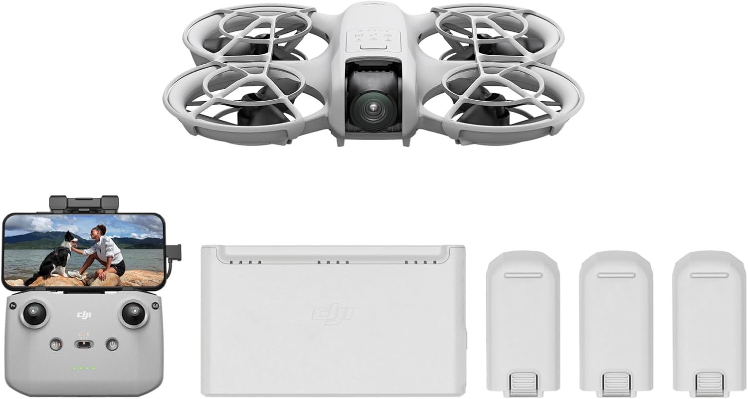 Bundle Fly More DJI Neo, Mini Drone avec Caméra 4K UHD pour Adultes, Drone Suiveur qui Vole Seul de 135 g, Décollage du Creux de la Main, Suivi de Sujet, QuickShots, avec RC-N3 et 3 Batteries Bundle Fly More DJI Neo (3 batteries, RC-N3)