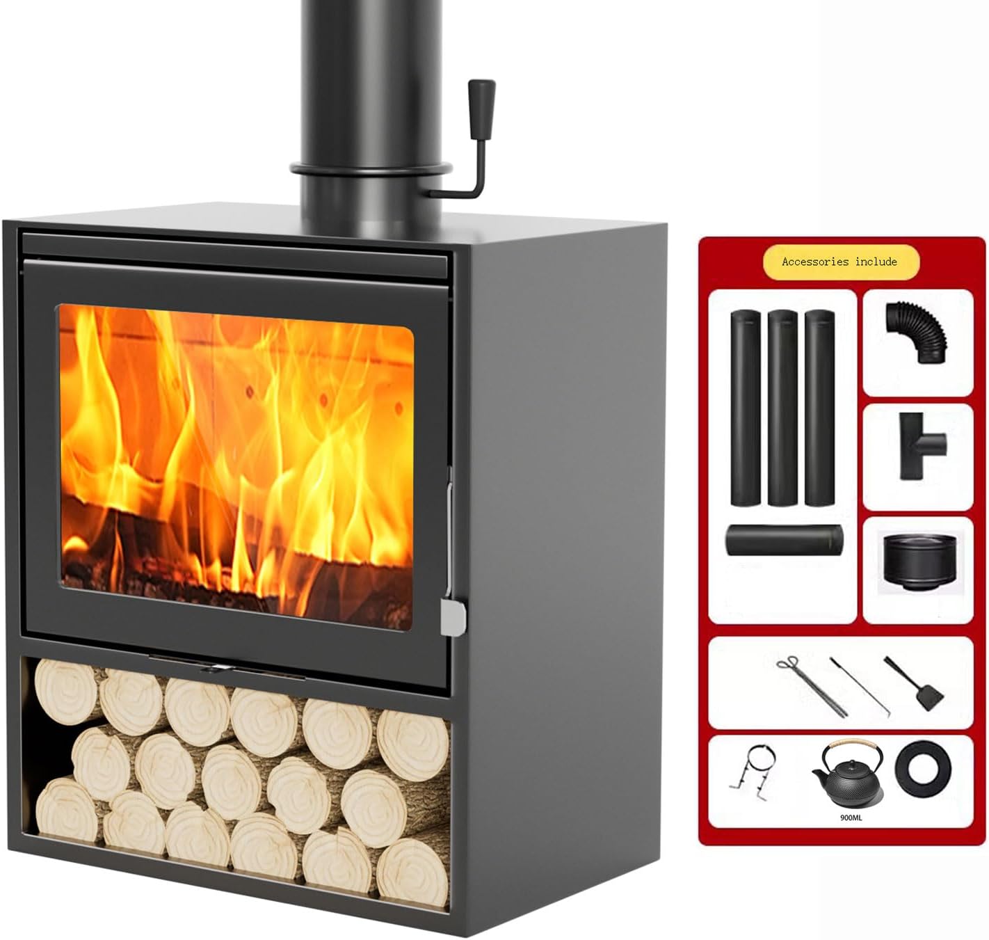 Poêle à Bois en Fonte, Poêle à Bois Robuste, Nouveau Poêle à Bois D'intérieur, Poêle De Chauffage, Cheminée pour Chauffer Les Pièces, avec Fenêtre en Verre Céramique(Size:85x60x49cm)