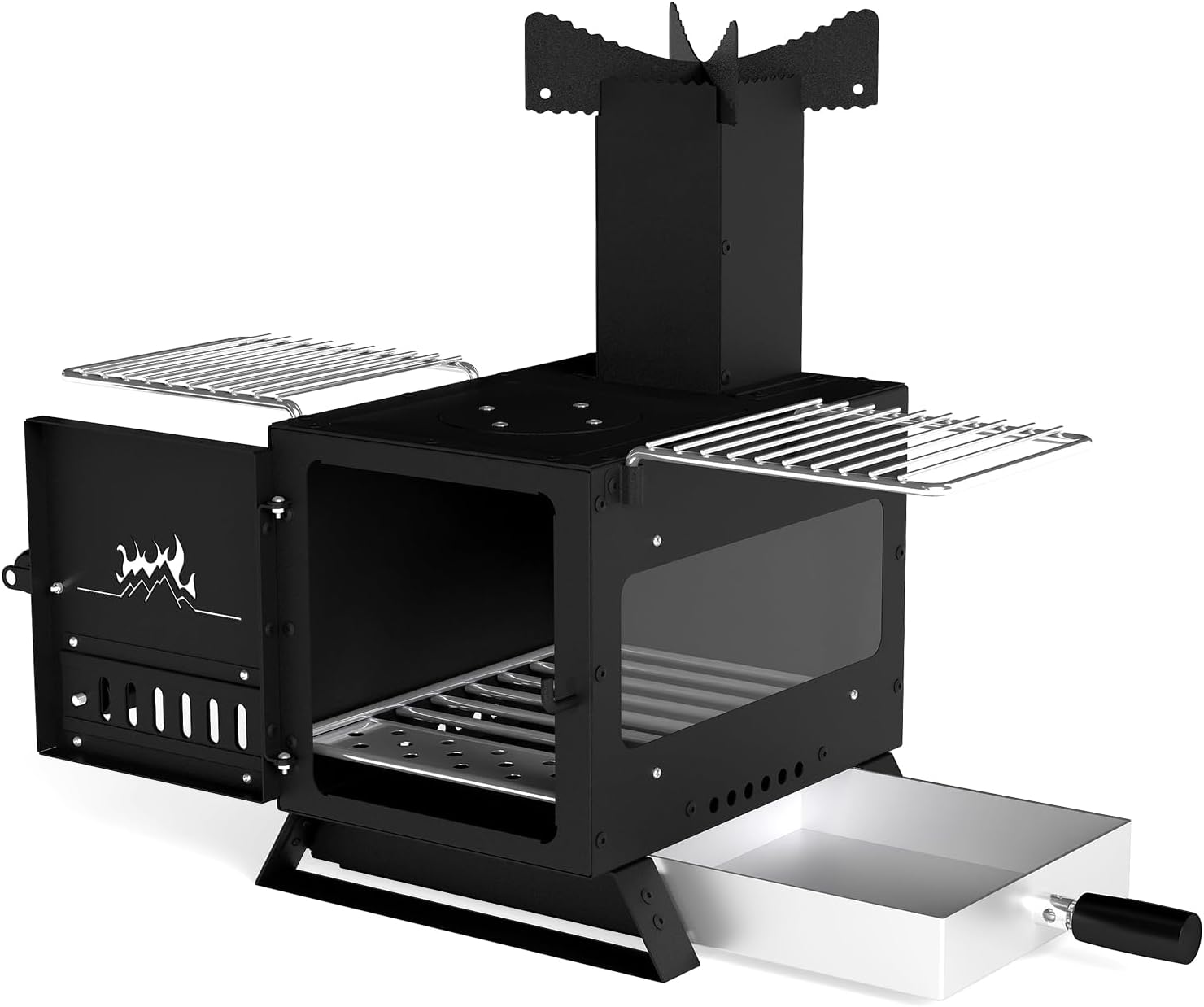 Mini-poêle à Bois Compact de Table, Poêle à Bois Portable, Brûleur Chauffant avec Grille, Rechaud Bois en Acier Inoxydable et 2 Grilles, Brûleur Extérieur avec Fenêtre en Verre pour Camping