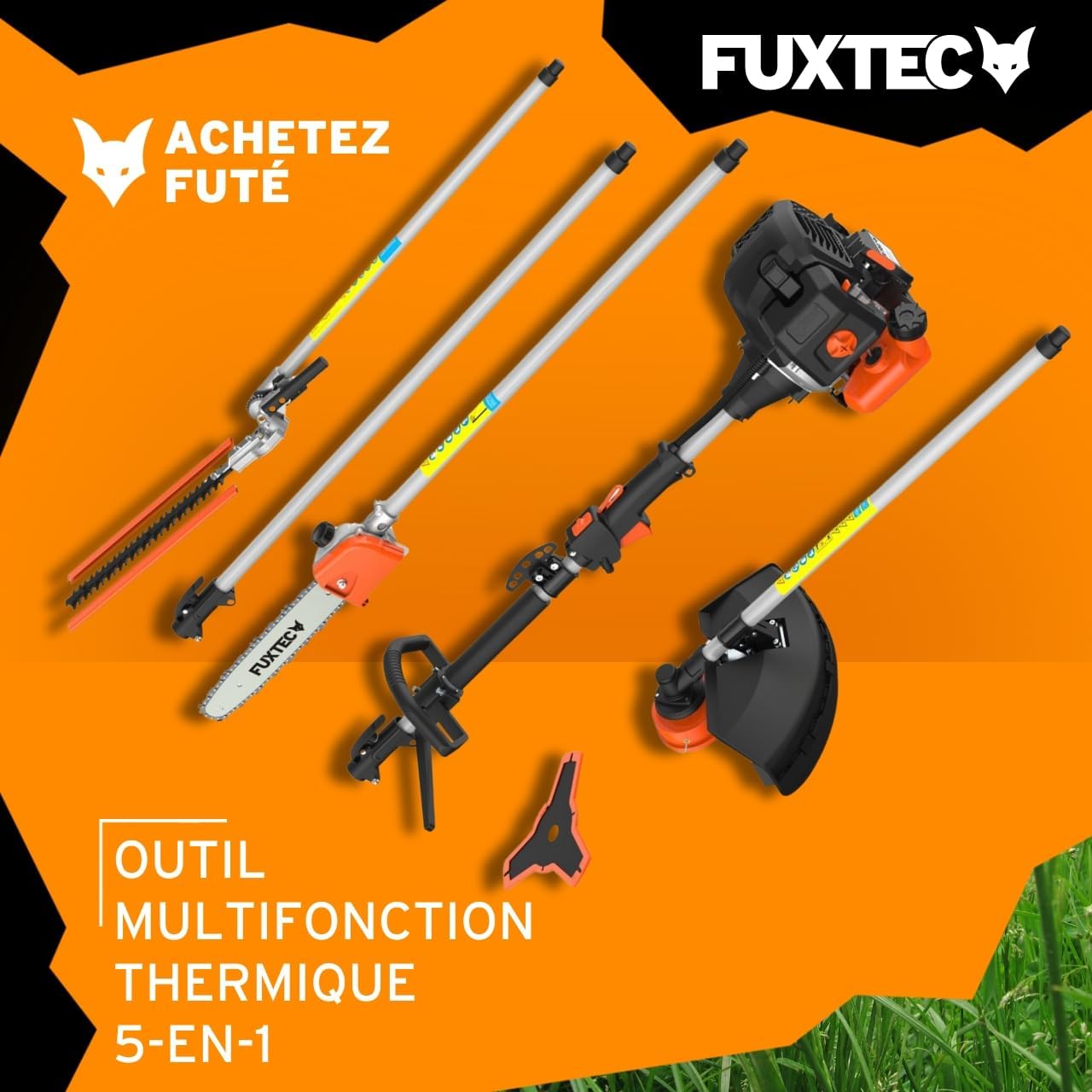 Débroussailleuse Thermique Multifonction 5 en 1 Multitool FX-MT152E - Easy Starter 3CV 52 cm³, Moteur 2 Temps, Élagueuse Taille Haie Coupe Bordure avec Fil ou Lame 1 Mètre Rallonge Multifunction 5 en 1 - Motosierra Podadora Fija