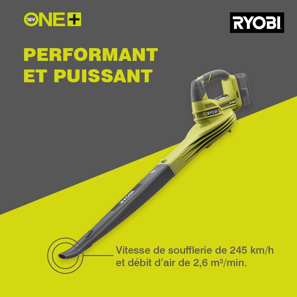 Souffleur Sans Fil 18V ONE+ OBL1820S – Vitesse 245km/h, Léger, Compact, feuille seche et débris léger, Idéal pour Terrasse, Allées et Jardin – Batterie Non Incluse Souffleur Léger Sans batterie