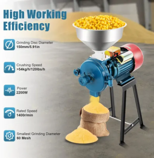 Moulin à Céréales Electrique 2200W pour Grains Maïs Paille Aliments 54kg/h Haute Performance avec Entonnoir en Acier 60 Maille 220V Prise EU