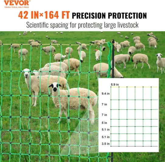 Kit filet de clôture électrique 1,06x49,98 m clôture filet PE avec poteaux piquets à double pointe, maille portable utilitaire pour chèvres, moutons, agneaux, cerfs, porcs, chiens, cours, fermes 107cmx50m