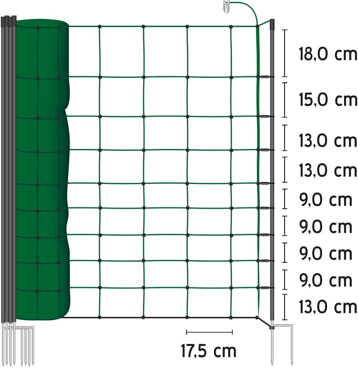 VOSS.farming Filet Mouton farmNET+ 108 cm, 20 piquets, Double Pointe, clôture électrique