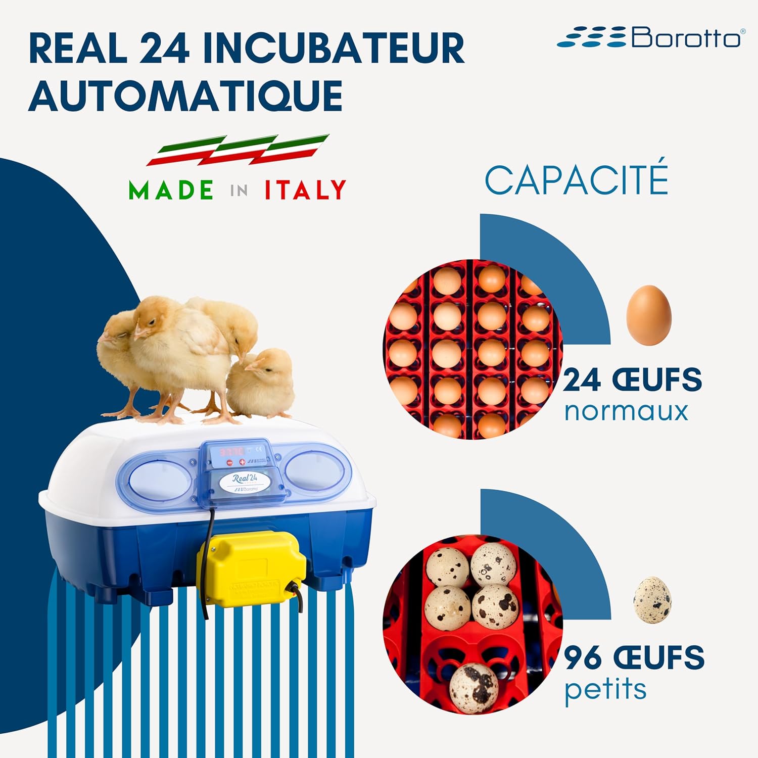 Real 24 Automatique - Couveuse Oeuf Automatique 24 ou 96 Petit avec Retournement Automatique et Contrôle de la Température - Made in Italy 24 oeufs