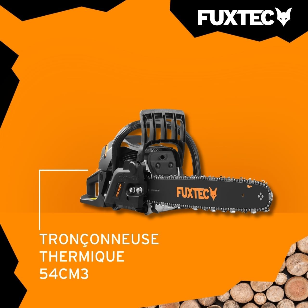 Tronçonneuse Thermique 46 cm - 18 Pouces FX-KS255 Black Edition 54cm3 2 Temps Essence 2,3kW Élagage Ébranchage Bois De Chauffage 54cc - 46cm - 2,3kw