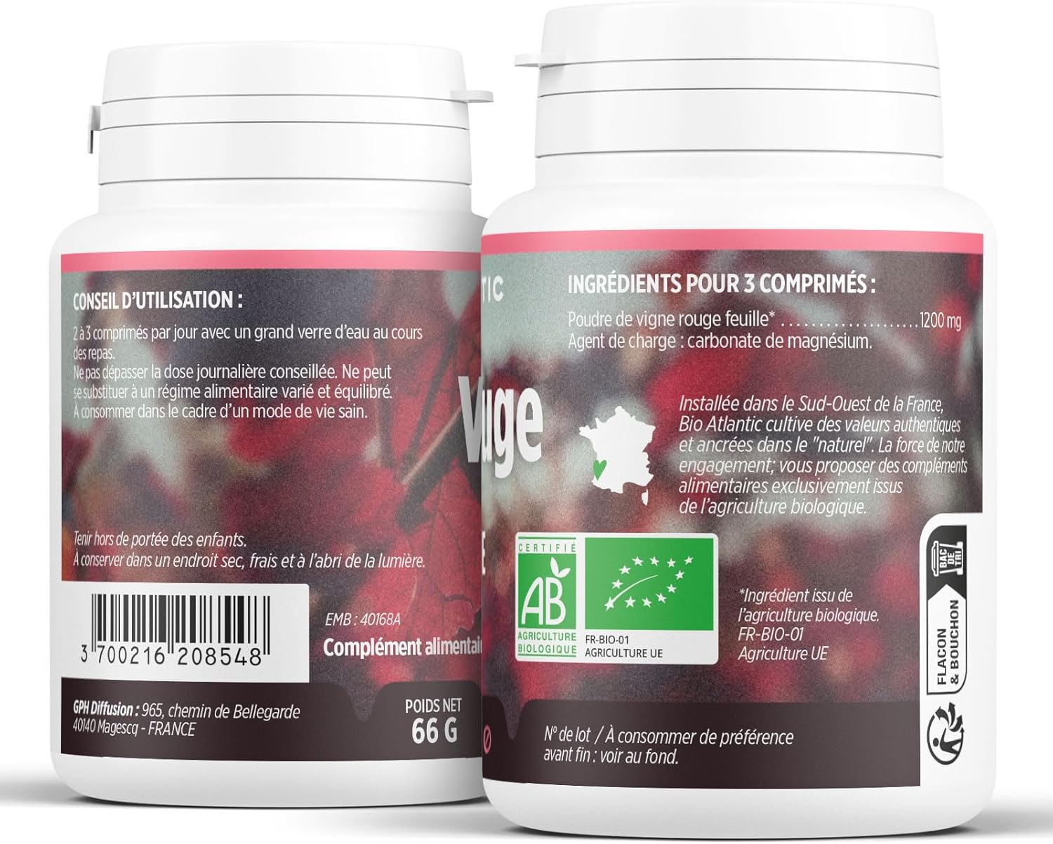 Vigne Rouge Bio - Vitis vinifera - JAMBES - 400 mg - 120 Comprimés