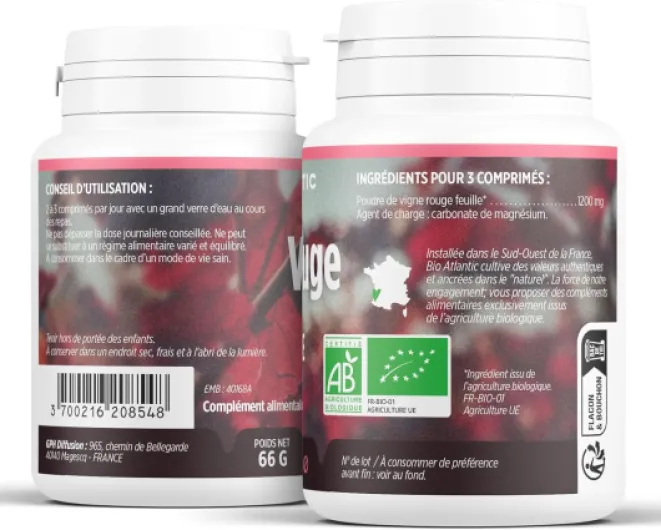 Vigne Rouge Bio - Vitis vinifera - JAMBES - 400 mg - 120 Comprimés