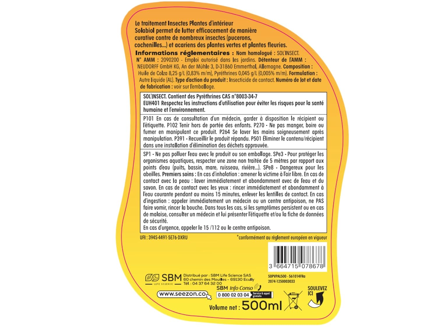 Insectes Plantes D'Intérieures - Pulvérisateur - 500ml - Prêt A L'Emploi - Action Choc - Agit Par Contact - Efficace Sur Pucerons Cochenilles & Acariens Sol'Insect SOPVPAL500