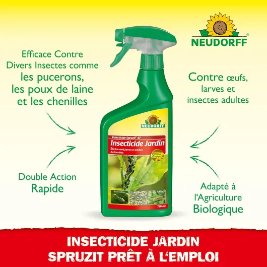 Neudorff Spruzit Insecticide Jardin - Combat les adultes, les larves et les œufs des pucerons, cochenilles et autres ravageurs - Action choc - Prêt à l'emploi, 750 ml