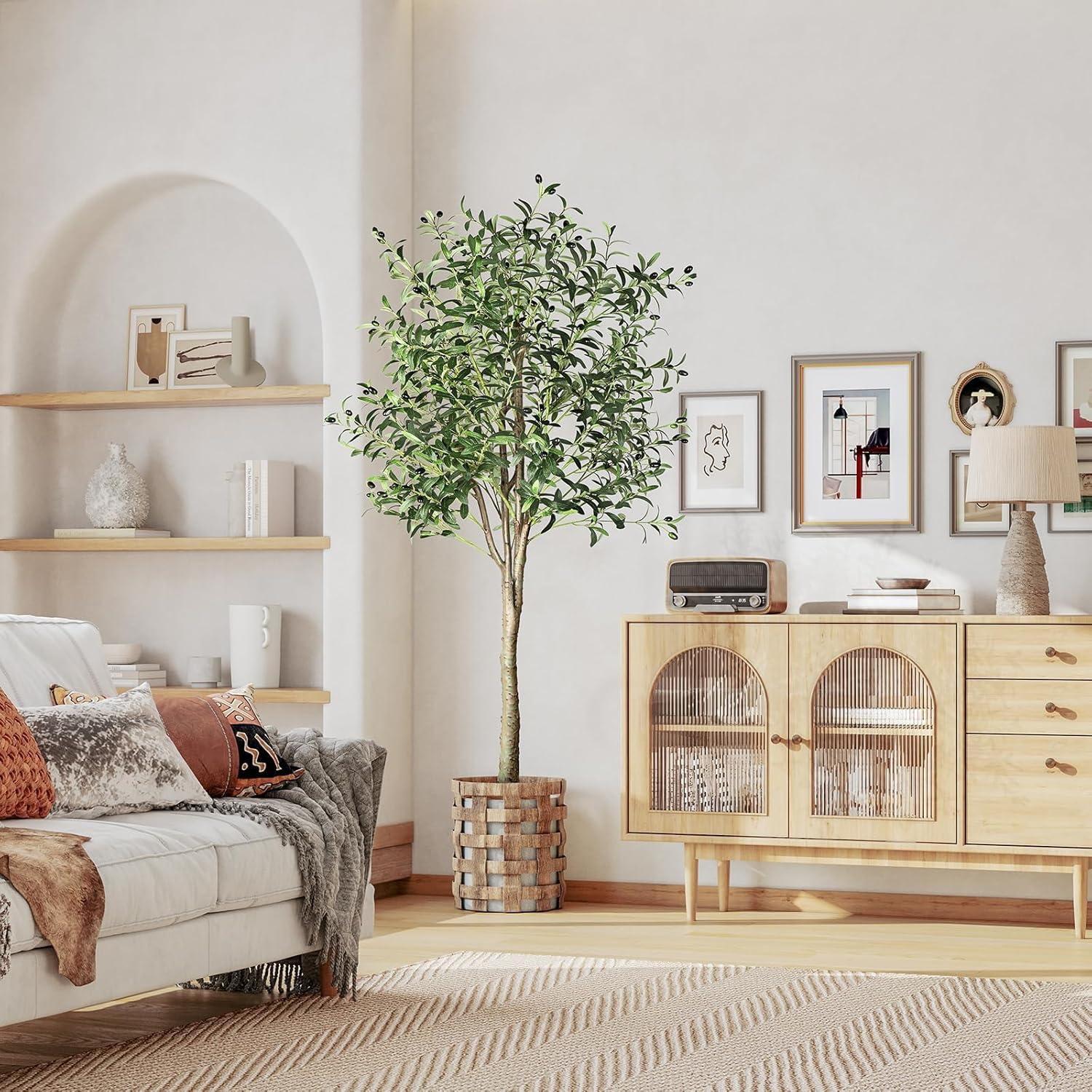 Olivier Artificiel 180 cm Plantes Artificielles Interieur Fausse Plante Verte Décoration pour Intérieur Extérieur Maison Chambre Salon Balcon Cour Jardin Vert 180 cm