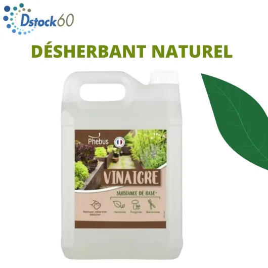 DSTOCK60-2 BIDONS 5 L DESHERBANT NATUREL AU VINAIGRE BLANC (PHEBUS PRODUIT D’ORIGINE GARANTIE) HERBICIDE, FONGICIDE, BACTERICIDE - DESHERBANT JARDIN