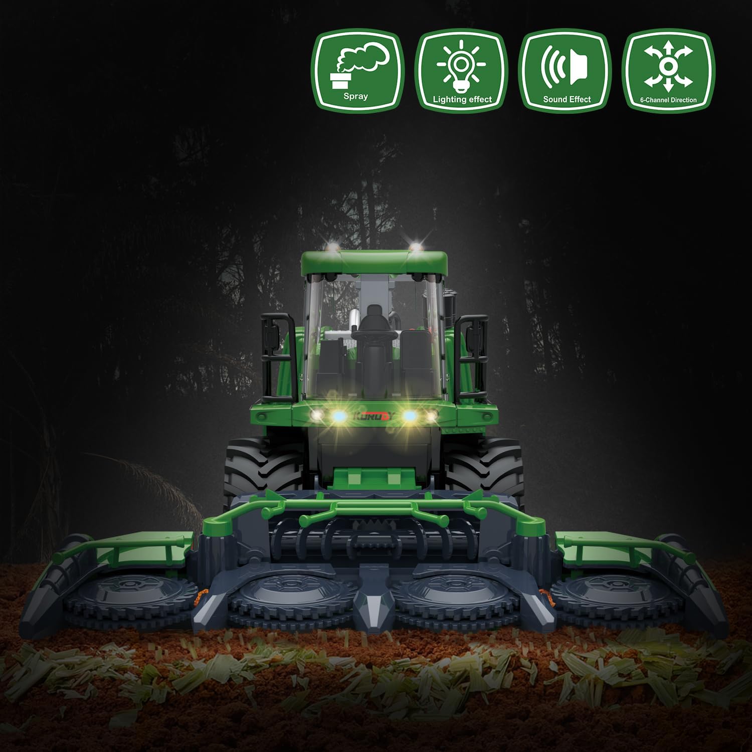 PENGBU RC Tracteur de récolte télécommandé, 2 en 1 jouet de récolte avec télécommande, pulvérisation, lumière et son, tracteur télécommandé cadeau pour enfants âge 3 4 5 6 Édition standard