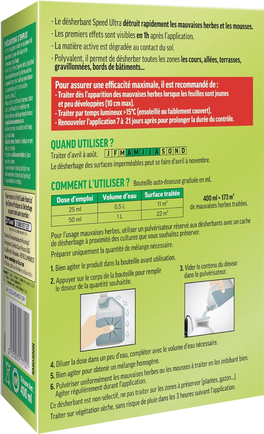 Désherbant Jardin Polyvalent Concentré – Action 2-en-1 : Mauvaises Herbes & Mousses – Résultats dès 1h – 400ml