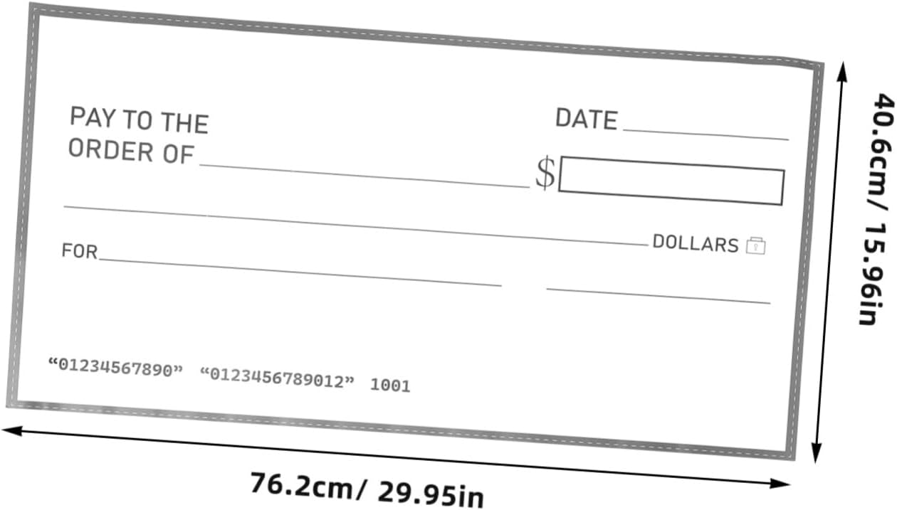 Chèque Géant Effaçable Sec 30X16 Pouces Gros Faux Chèque Étanche pour Présentations Dons Tombola Charité Réutilisable