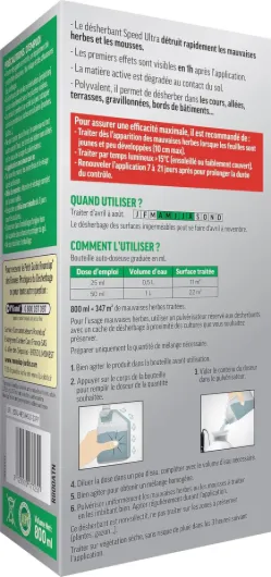 Désherbant Concentré Cours, Allées & Terrasses – Format Économique 800ml – Action 2-en-1 Mauvaises Herbes & Mousses – Effets dès 1h