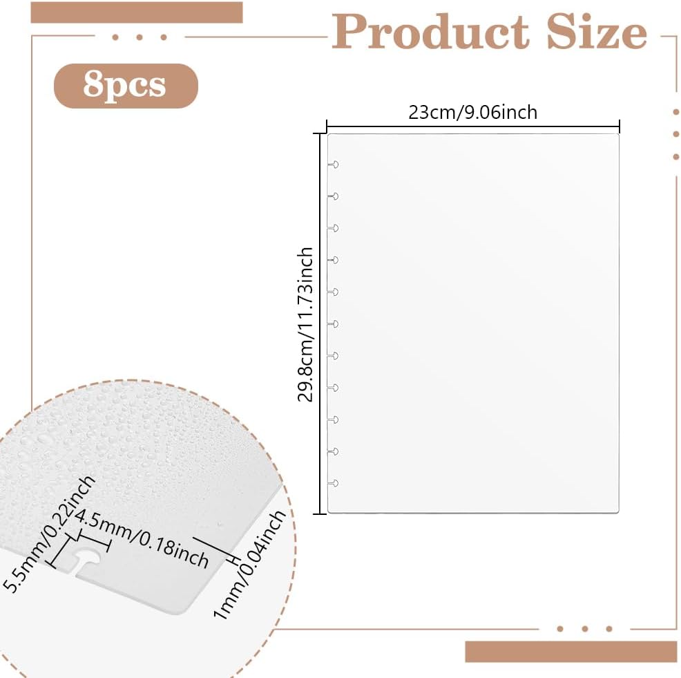 Discbound Lot de 8 pochettes de carnet de notes avec onglets transparents pour bureau, école, agenda, carnet de notes, cadeau pour la rentrée scolaire, 23 x 29,8 cm