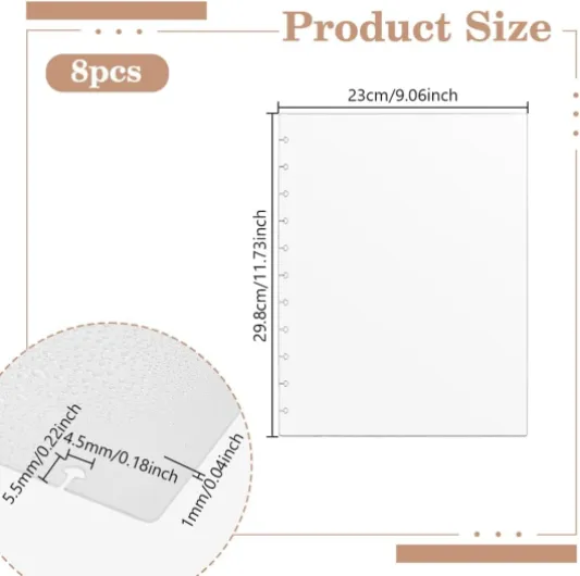 Discbound Lot de 8 pochettes de carnet de notes avec onglets transparents pour bureau, école, agenda, carnet de notes, cadeau pour la rentrée scolaire, 23 x 29,8 cm