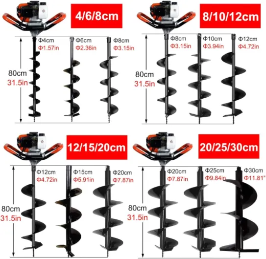 Perceuse à gaz avec 3 forets, perceuse à essence 4 temps pour jardinage et agriculture 8/10/12 Cm