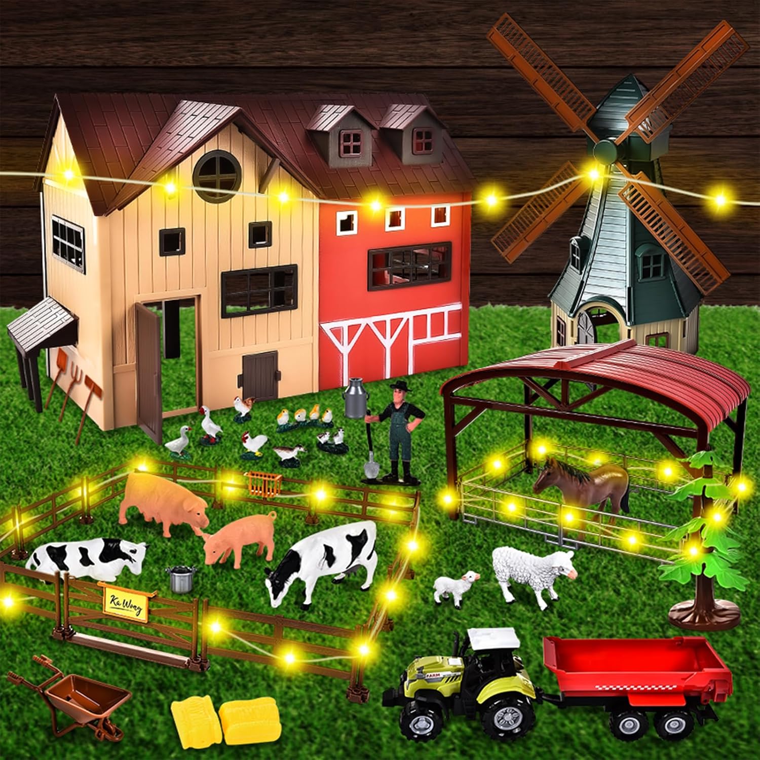 JONRRYIN Ferme Animaux Jouet Set, Animaux Chevaux Jouet Ferme 4 Ans, Mini Jouet Figurine Écurie Cheval Ensemble avec Moulin à Vent Maison, Camion, Jeux Cadeaux pour Garçons Filles Enfant 5 Ans