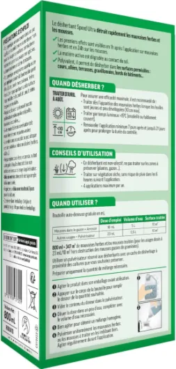 Désherbant Concentré Cours, Allées & Terrasses – Format Économique 800ml – Action 2-en-1 Mauvaises Herbes & Mousses – Effets dès 1h