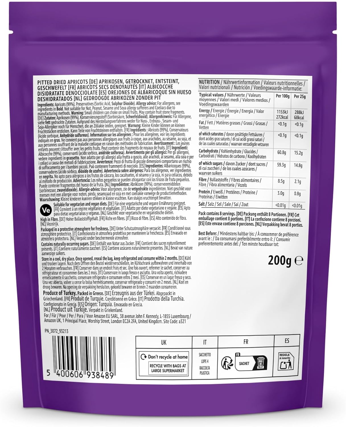 Abricots Secs, 200g, 1 paquet 1x200grams