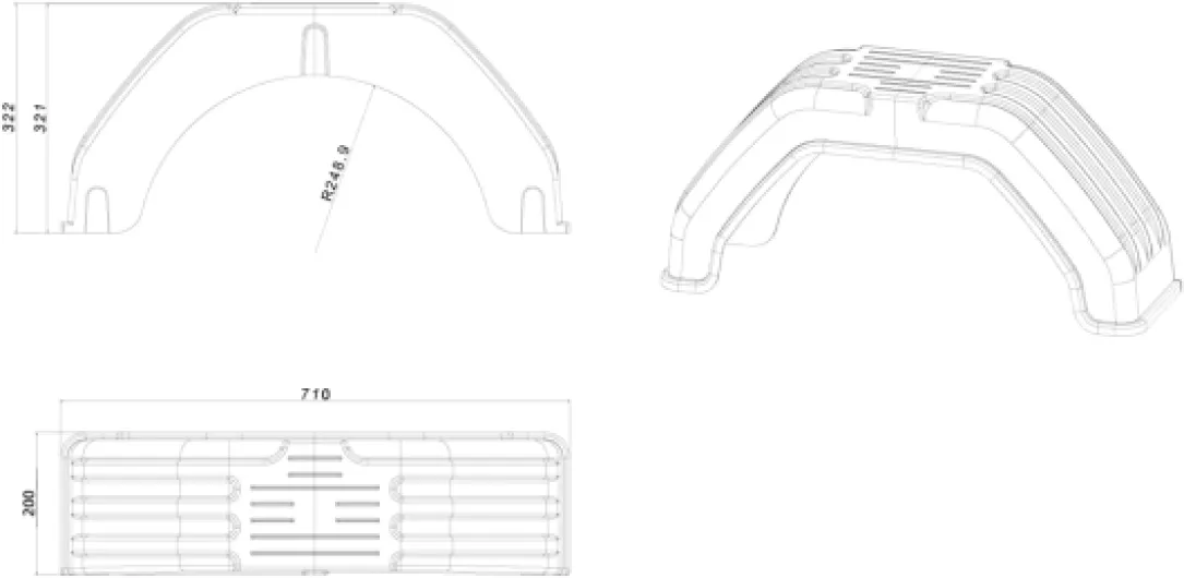 Kit de Deux Garde-Boue pour remorque UNITRAILER 13-14", passages de Roues Plats 710/200mm