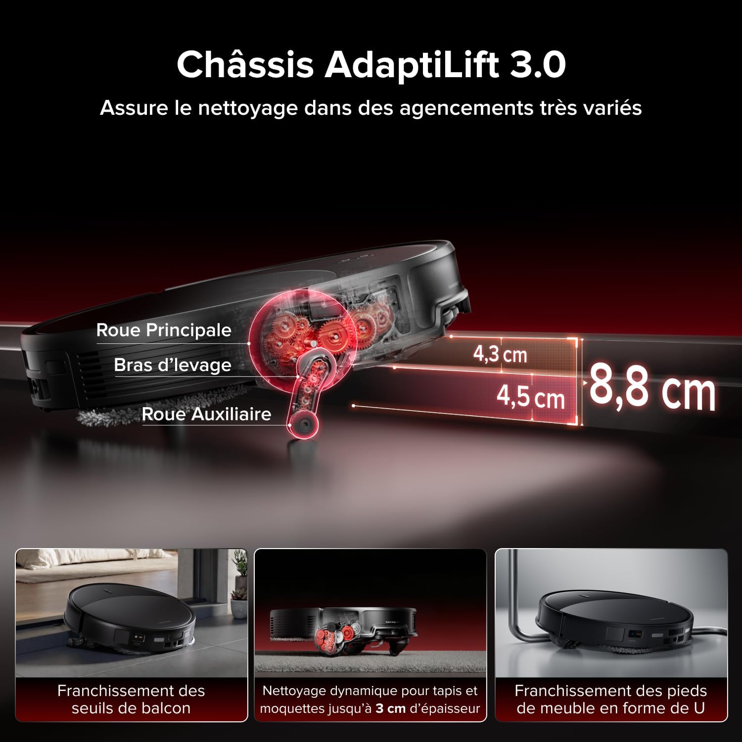 Saros 20 Robot Aspirateur Laveur, 36 000 Pa, Châssis AdaptiLift 3.0, Système Autonome StarSight 2.0, Double Anti-enchevêtrements, Technologie FlexiArm, Nouvelle Station RockDock, Ultra-Mince Noir