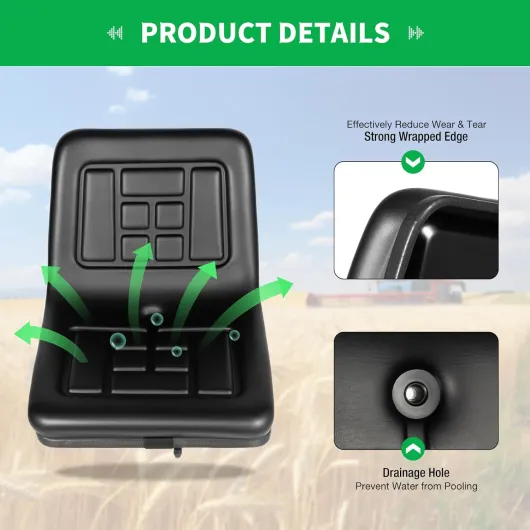 Siège de tracteur, siège de tracteur, siège de tracteur, siège de pelleteuse, tondeuse autoportée, 44,5 x 35,5 x 33,5 cm, PVC, noir, siège de tracteur pour machines agricoles