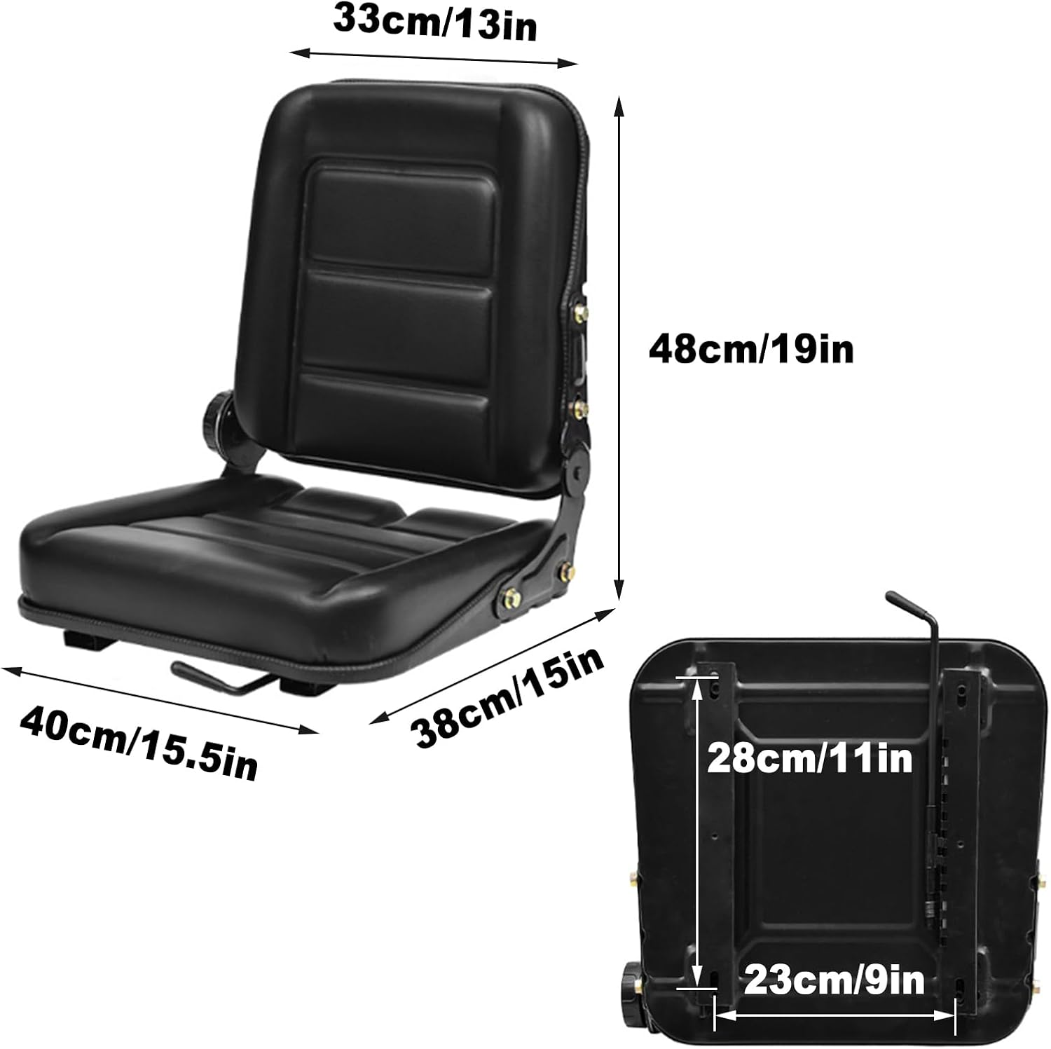 Siège Universel de Chariot élévateur, Siège de Tracteur avec Dossier Réglable Rail Coulissant Micro-interrupteur, Siège en Cuir Artificiel pour Véhicules Agricoles 15.7x15x19in Noir