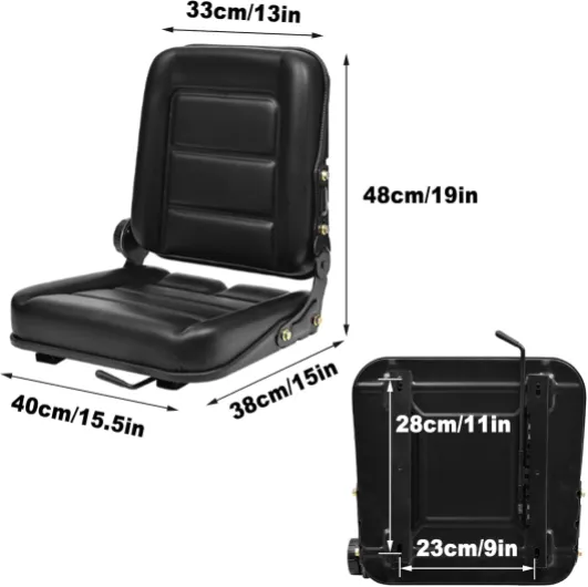 Siège Universel de Chariot élévateur, Siège de Tracteur avec Dossier Réglable Rail Coulissant Micro-interrupteur, Siège en Cuir Artificiel pour Véhicules Agricoles 15.7x15x19in Noir