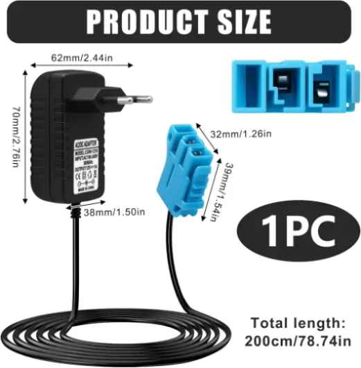 Chargeur de Batterie 12V 2m, Chargeur Voiture Electrique Enfant Compatible avec Peg Perego John Deere Force Tractor Gator Xuv Polaris Outlaw Citrus RZR 900 Cable Recharge Voiture Electrique