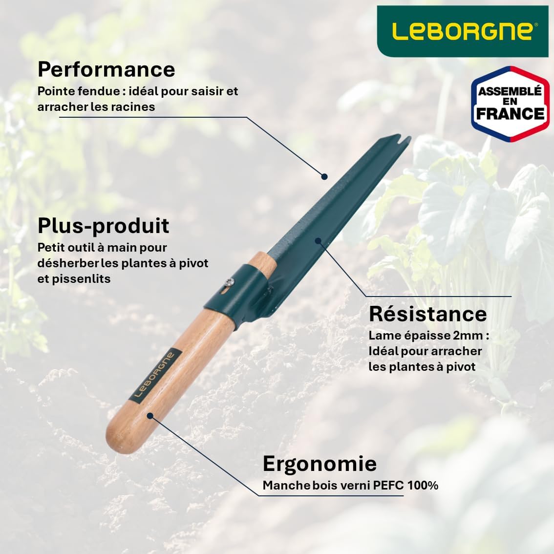 , Couteau désherbeur Duopro, Outil de désherbage en acier pour jardinage, idéal pour particuliers et professionnels, léger (0,26 kg), entretien facile des jardins et espaces verts