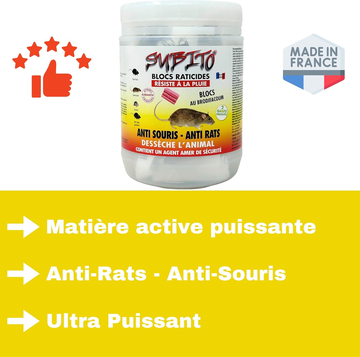 Raticide Professionnel Puissant 300g - Élimination Rapide des Rats et Souris – Appât/Poison Haute Appétence Foudroyant - Utilisation Intérieure et Extérieure – Anti Rongeur/ Mort aux rats Efficace
