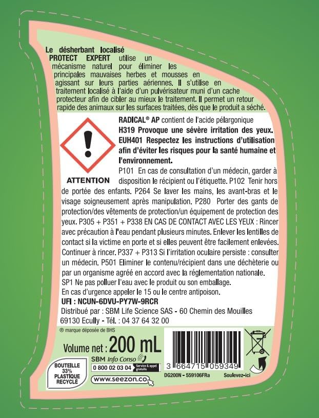 2 Désherbants Concentrés Localisés Contre Les Mauvaises Herbes Du Gazon - 2x200ml - Soit 176m² - Non Sélectif - 2 Bidons Doseurs DG200NX2 400ml