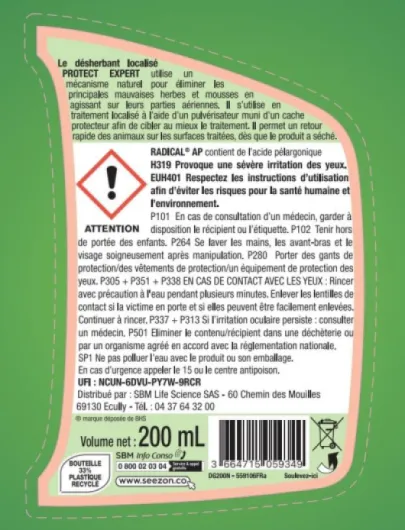 2 Désherbants Concentrés Localisés Contre Les Mauvaises Herbes Du Gazon - 2x200ml - Soit 176m² - Non Sélectif - 2 Bidons Doseurs DG200NX2 400ml