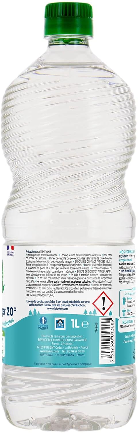 Vinaigre ménager 20°, senteur eucalyptus - éco-recharge 1L