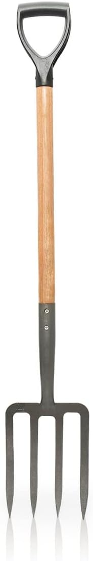 Pack 4 Outils de Jardin Acier Haute qualité Manche en Bois Poignée Ergonomique Fourche + Pelle carrée + Pelle Ronde + Bêche