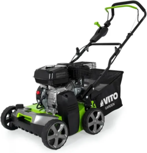 Scarificateur Thermique Essence 5,4 CV – Scarificateur & Démousseur Pelouse 2000 m², Largeur 40cm, Réglable, Bac 45L
