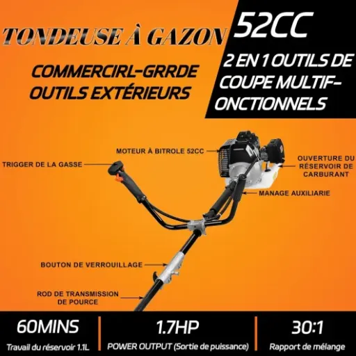 Test Débroussailleuse Thermique 52CC NYXIFYLO : beaucoup de puissance, un peu rustique mais efficace