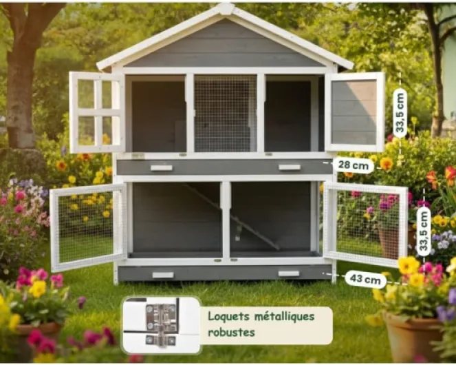 Cage Clapier Enclos pour Lapins Extérieur et intérieur en Bois 115 x 60 x 118 cm - Modele Murmel