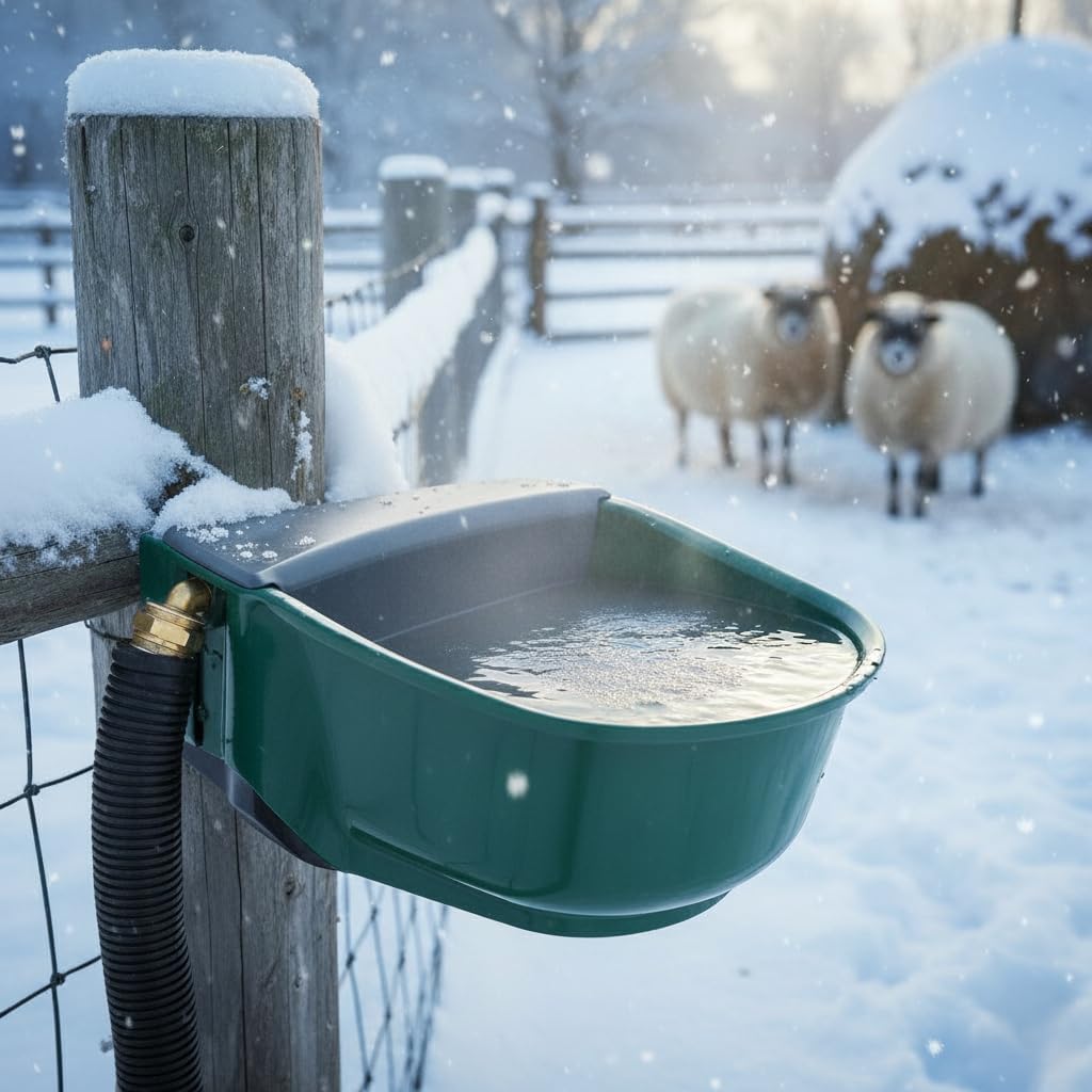 Agrarzone Abreuvoir Chauffant avec Valve Tubulaire 230V - antigel jusqu'à -25 °C, avec Thermostat Automatique - bac d'abreuvoir Chauffant pour Chevaux sans traçage électrique 31 W
